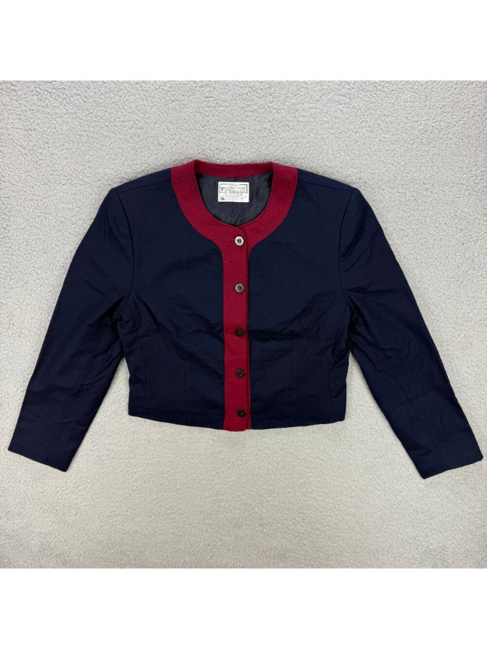 Pendleton Blazer Women 8 Navy Blue Cropped Sport Coat Jacket Made In USA Vintage